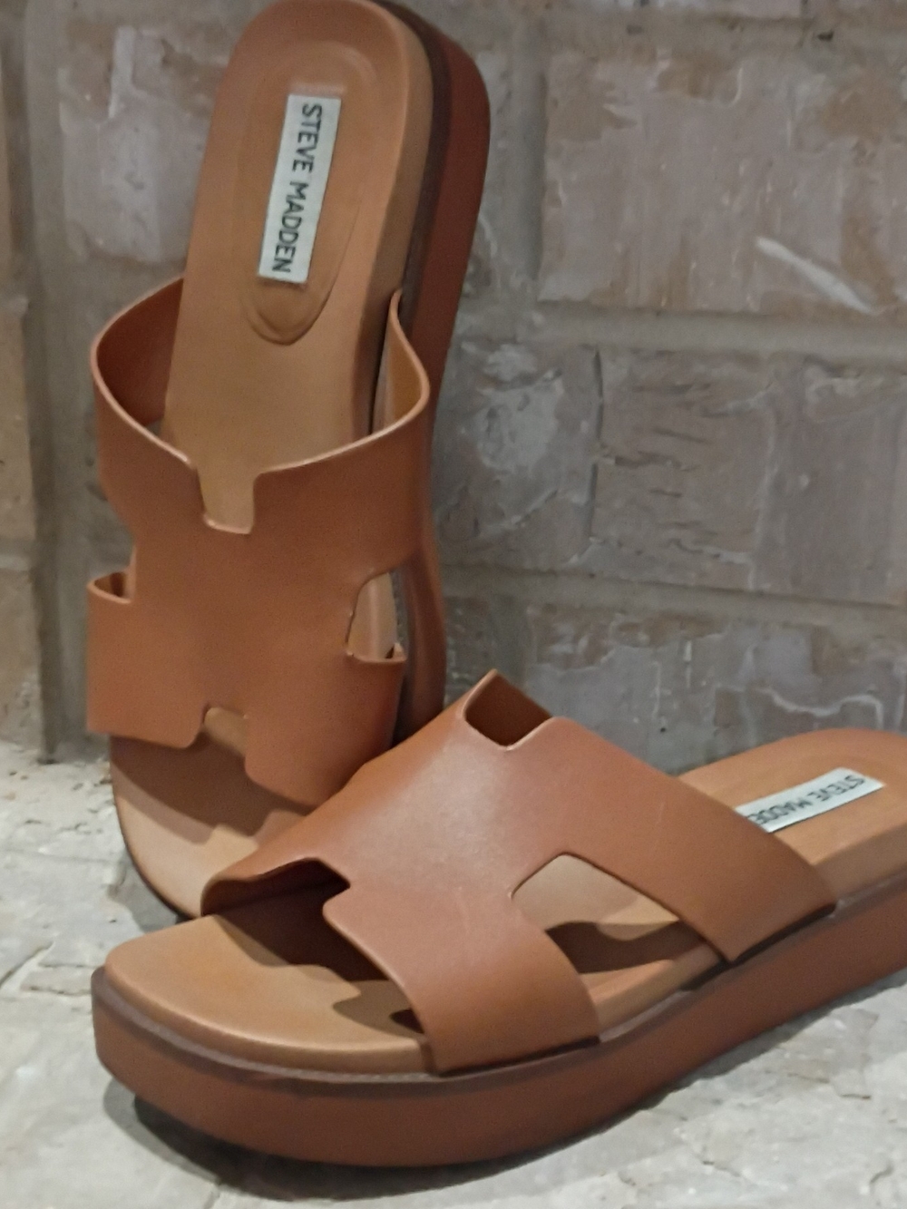 Steve Madden Tan Platform Slide Sandals